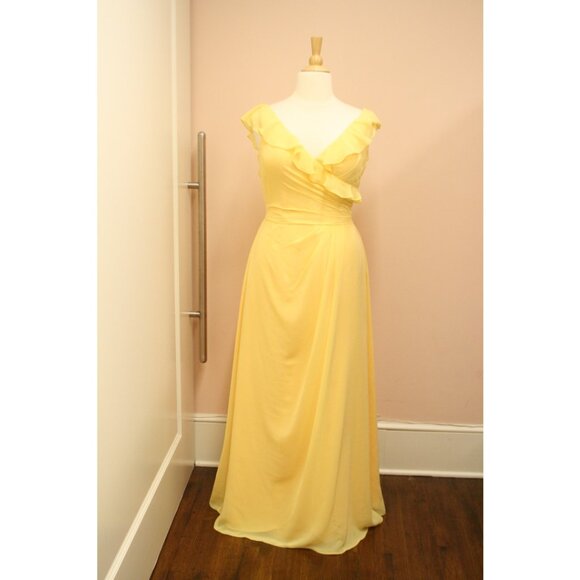 Long Yellow Chiffon Bridesmaid Dress with Ruffles and low back Size 16 - Picture 1 of 9